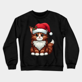 Maine Coon Cat Wearing Santa Hat Merry Christmas Crewneck Sweatshirt